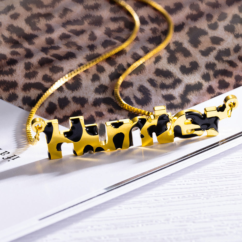 Custom Leopard Name Necklace Brass Jewelry Treasures