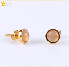 fashion round natural stone rhinestones ear studs 1 pair