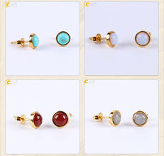 fashion round natural stone rhinestones ear studs 1 pair