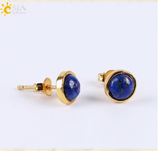 fashion round natural stone rhinestones ear studs 1 pair