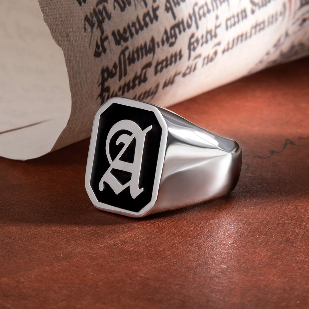 Personalized Octagon Initial Signet Ring Unisex Jewelry Treasures