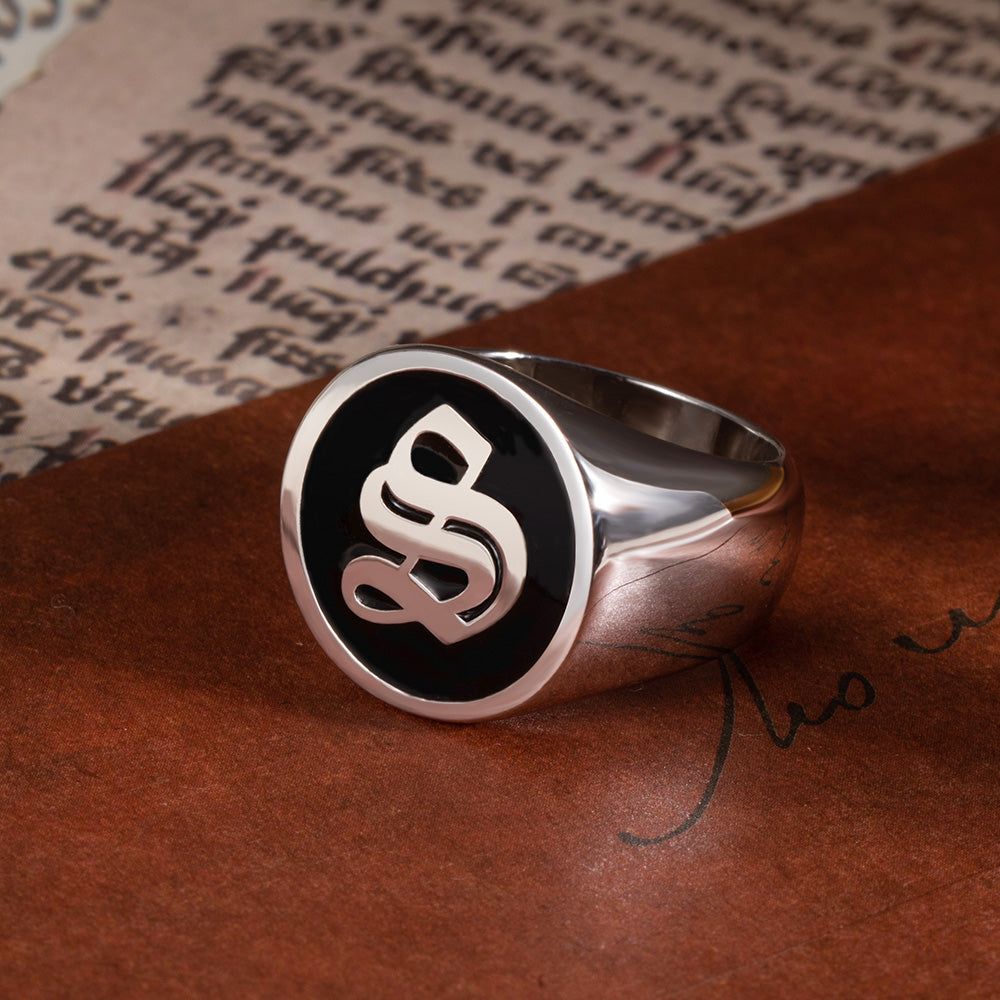 Personalized Round Initial Signet Ring Unisex Jewelry Treasures