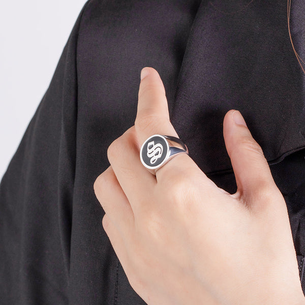 Personalized Round Initial Signet Ring Unisex Jewelry Treasures