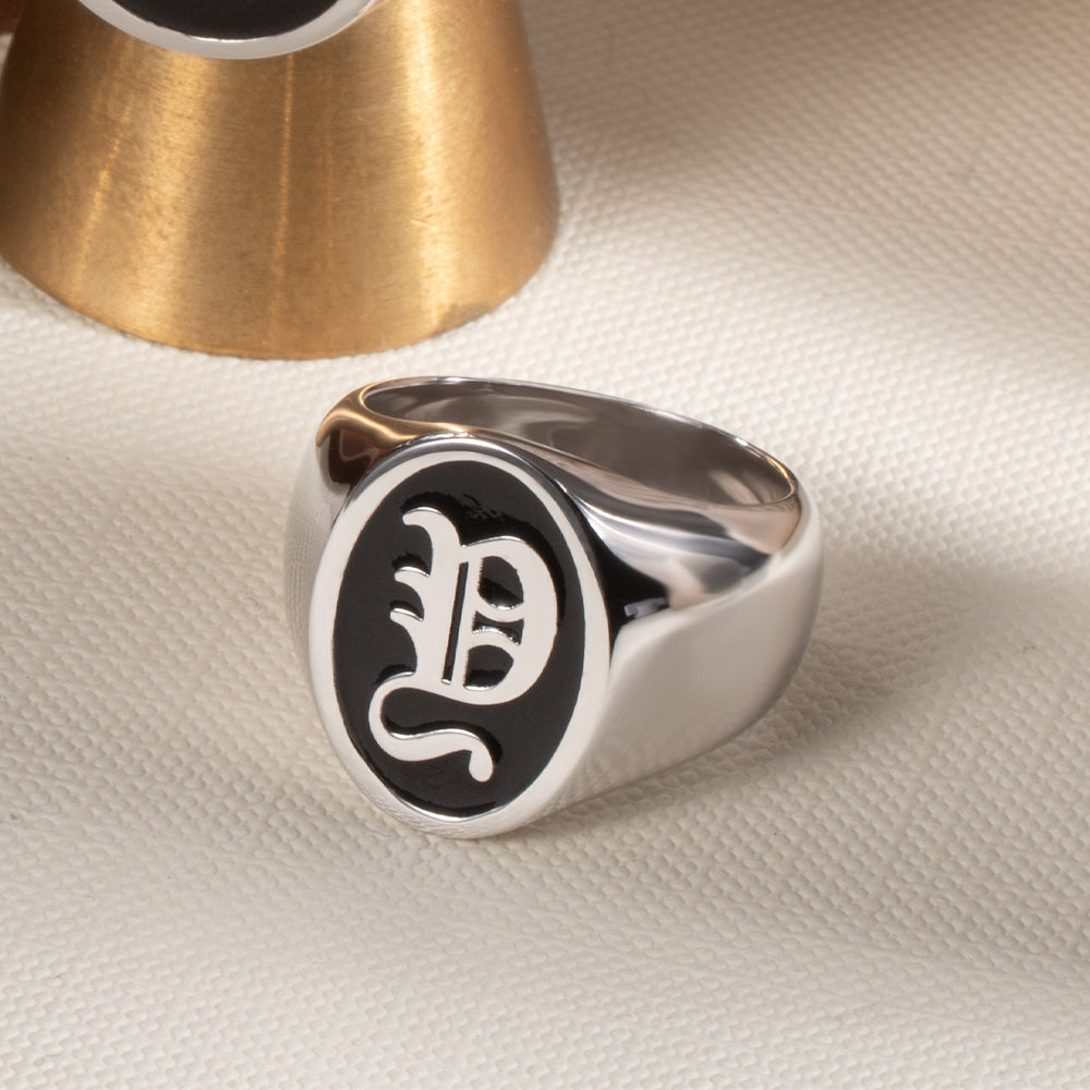 Personalized Oval Initial Signet Ring Unisex Jewelry Treasures