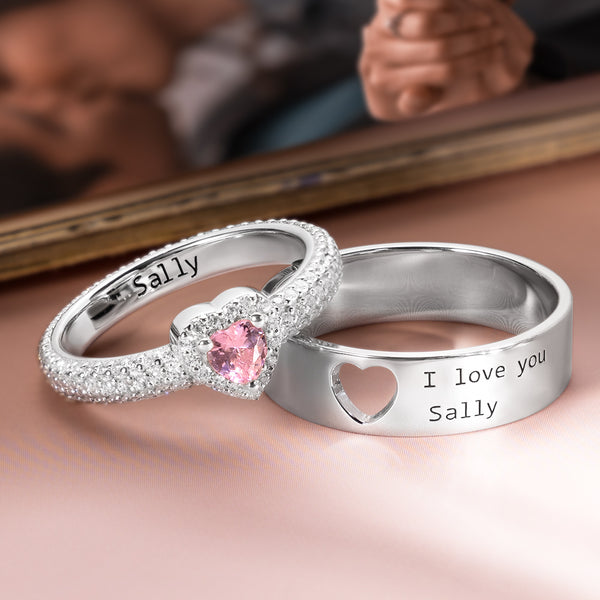 Personalized Heart Birthstone Couple Ring Jewelry Treasures