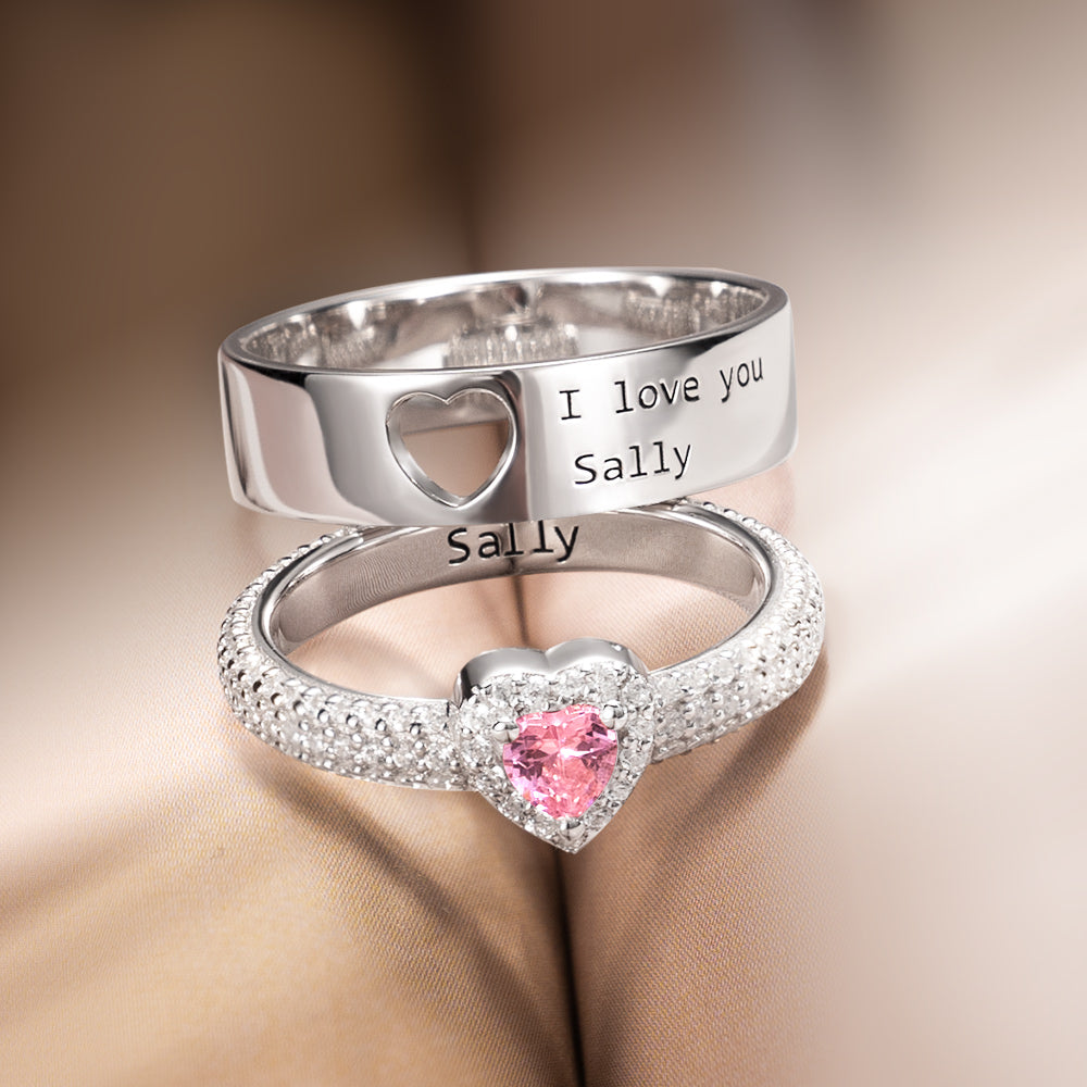 Personalized Heart Birthstone Couple Ring Jewelry Treasures