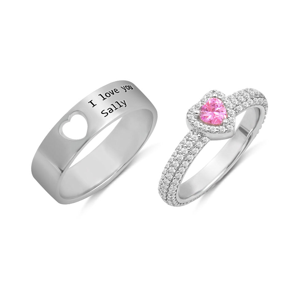 Personalized Heart Birthstone Couple Ring Jewelry Treasures