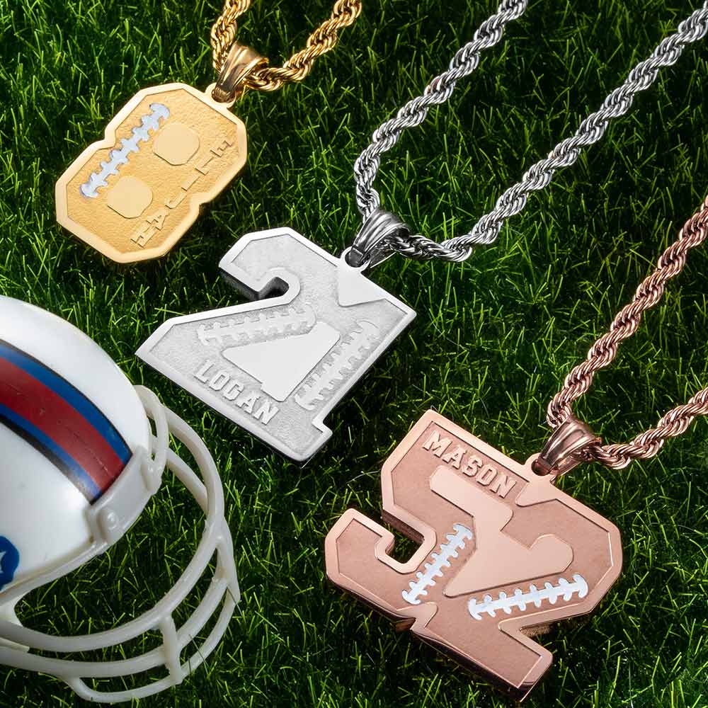 Personalized Football Sports Number Necklace with Name Jewelry Treasures