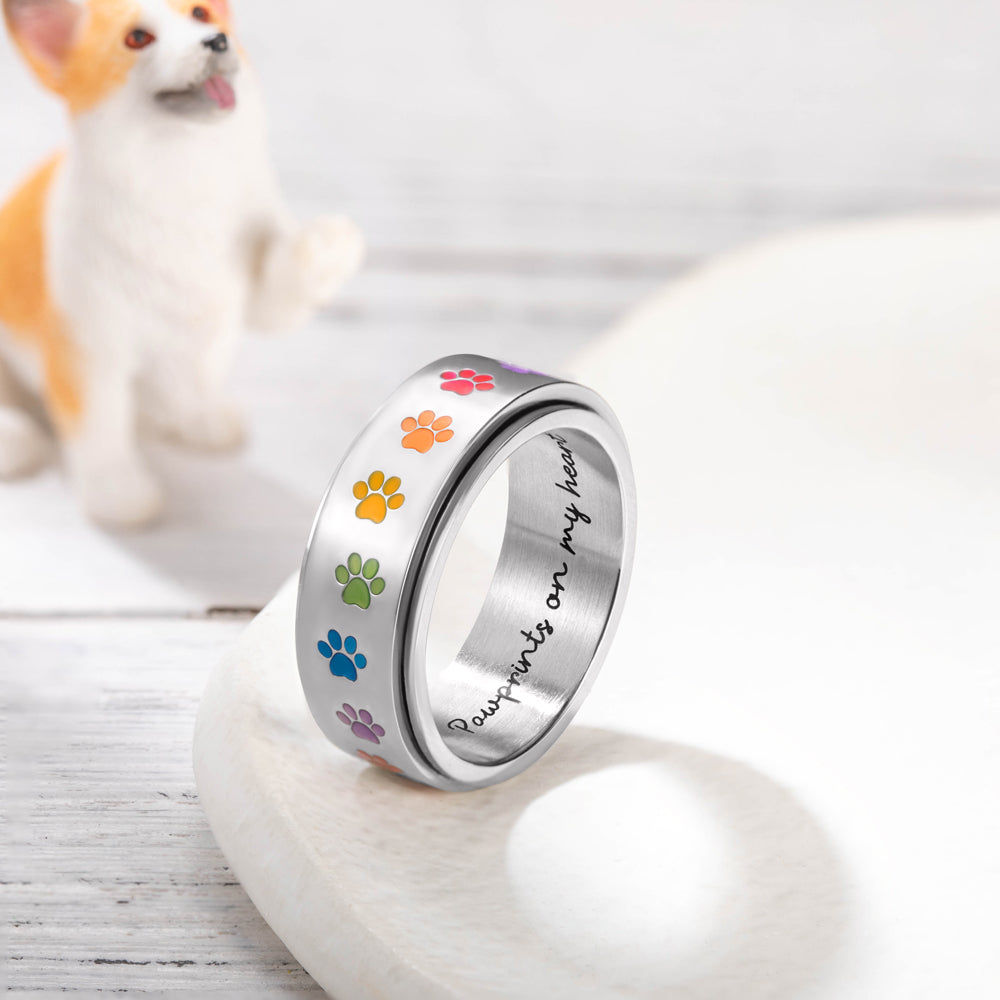 Custom Rainbow Paw Print Spinner Ring Jewelry Treasures