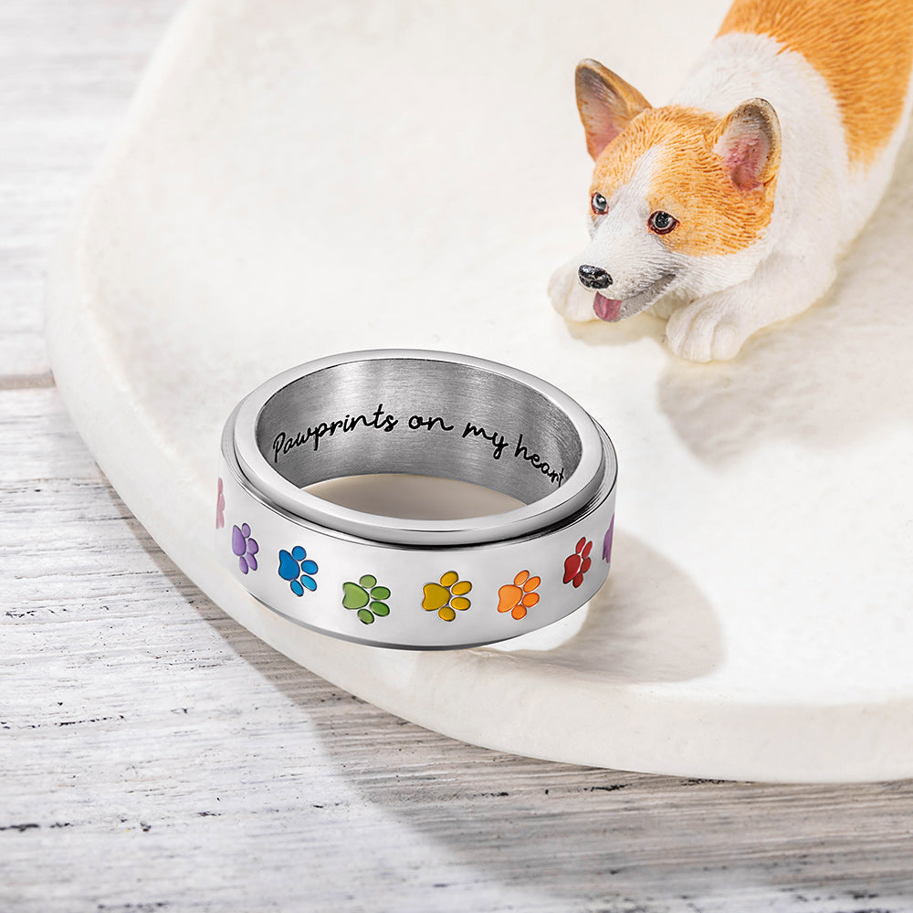 Custom Rainbow Paw Print Spinner Ring Jewelry Treasures