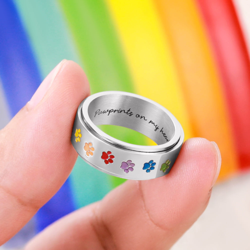 Custom Rainbow Paw Print Spinner Ring Jewelry Treasures