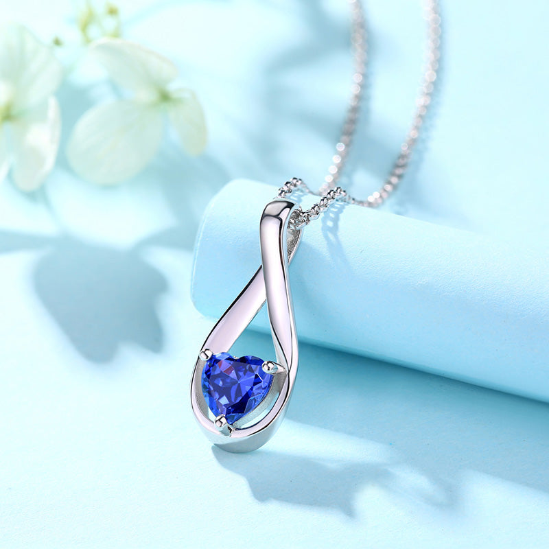 Custom Mobius Heart Birthstone Necklace Sterling Silver Jewelry Treasures