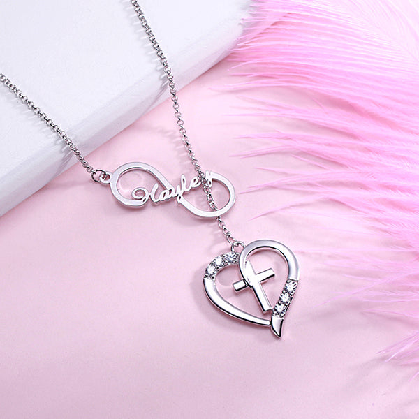 Personalized Infinity & Heart Cross Name Necklace Jewelry Treasures