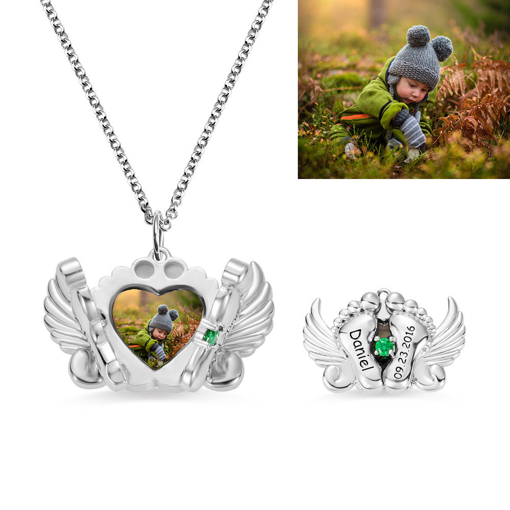 Personalized Photo and Name Angel Wing Feet Necklace Jewelry Treasures