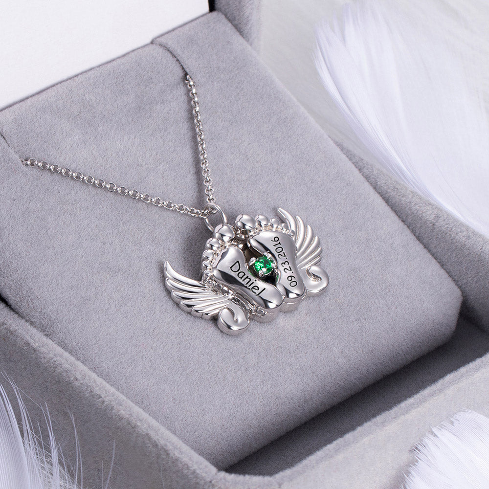 Personalized Photo and Name Angel Wing Feet Necklace Jewelry Treasures