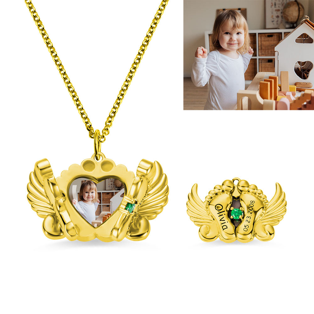 Personalized Photo and Name Angel Wing Feet Necklace Jewelry Treasures