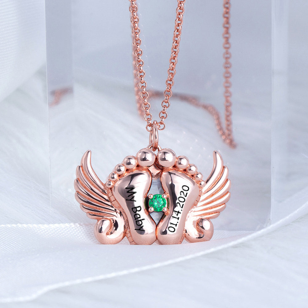 Personalized Photo and Name Angel Wing Feet Necklace Jewelry Treasures