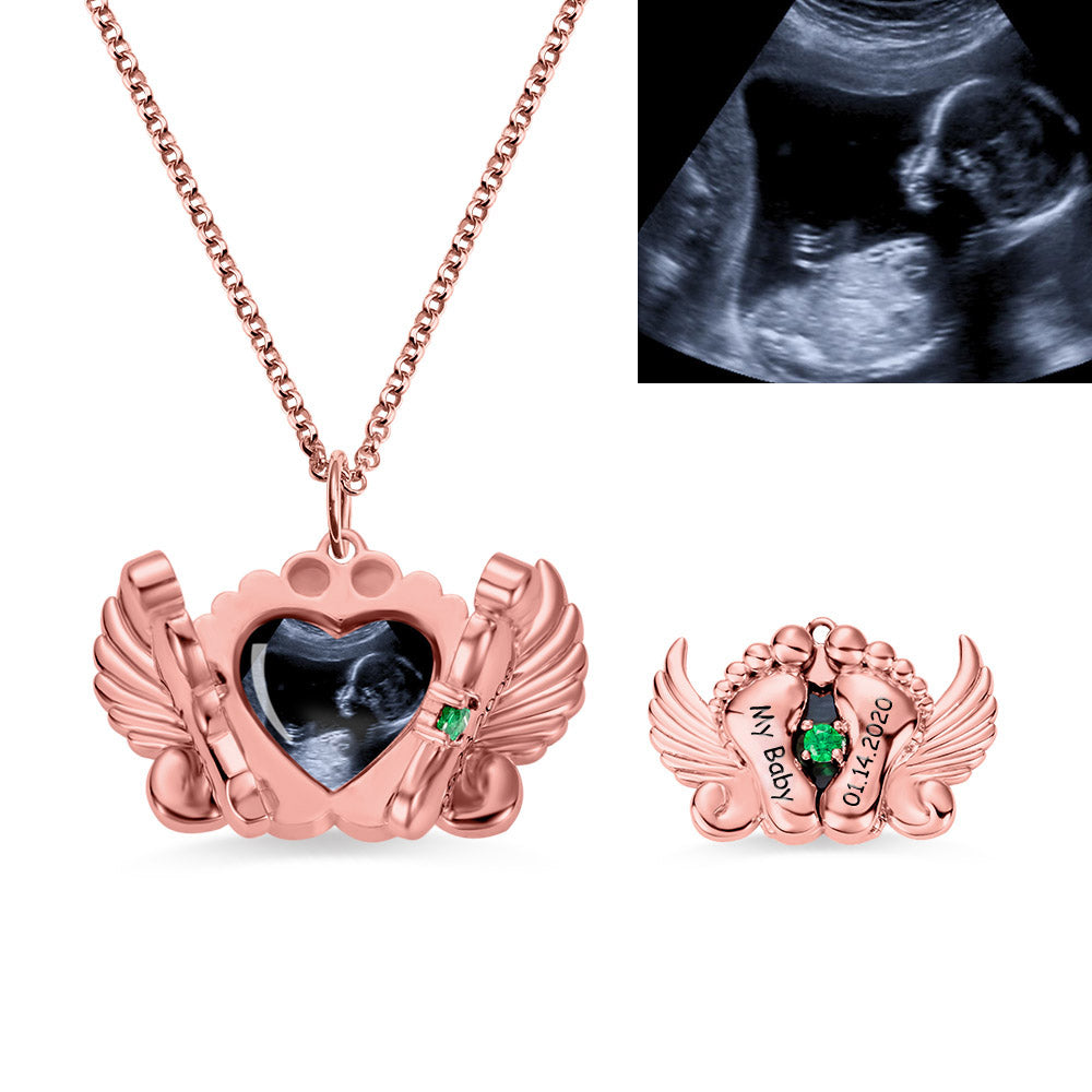 Personalized Photo and Name Angel Wing Feet Necklace Jewelry Treasures