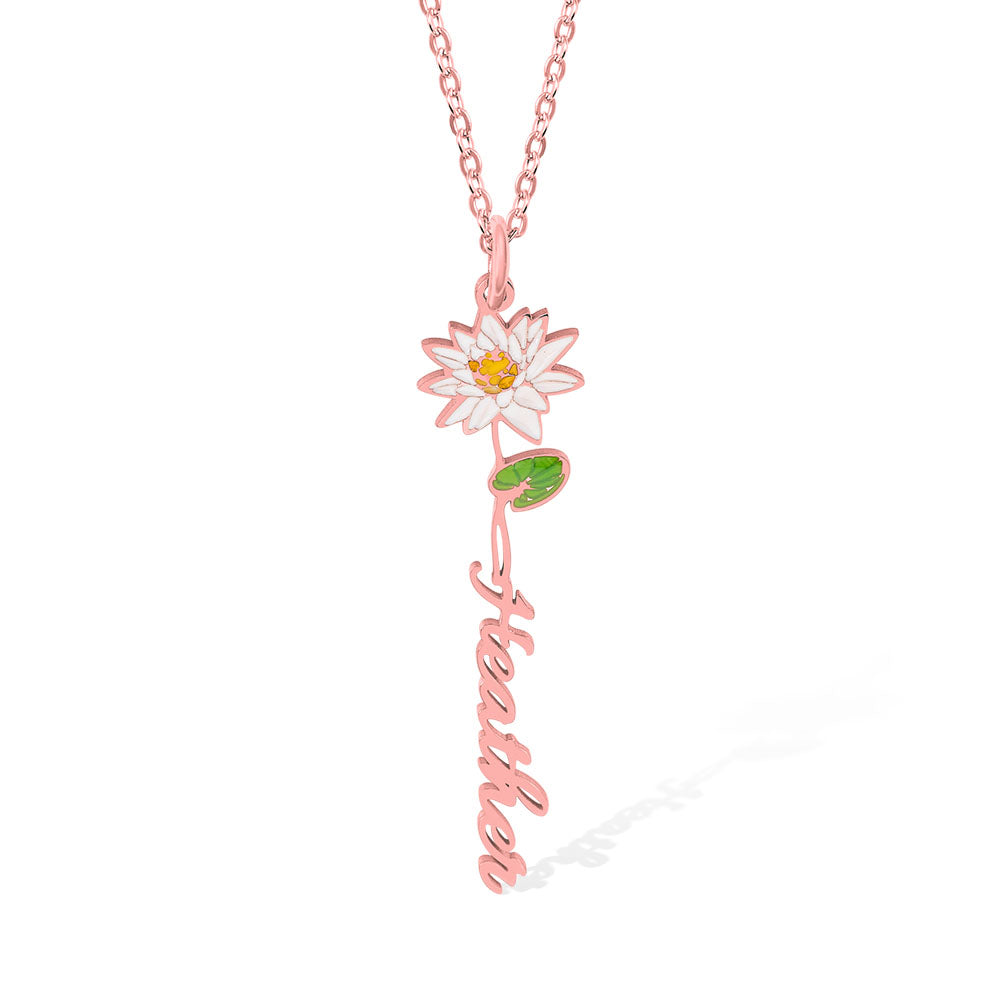 Personalized Birth Flower Name Necklace Jewelry Treasures