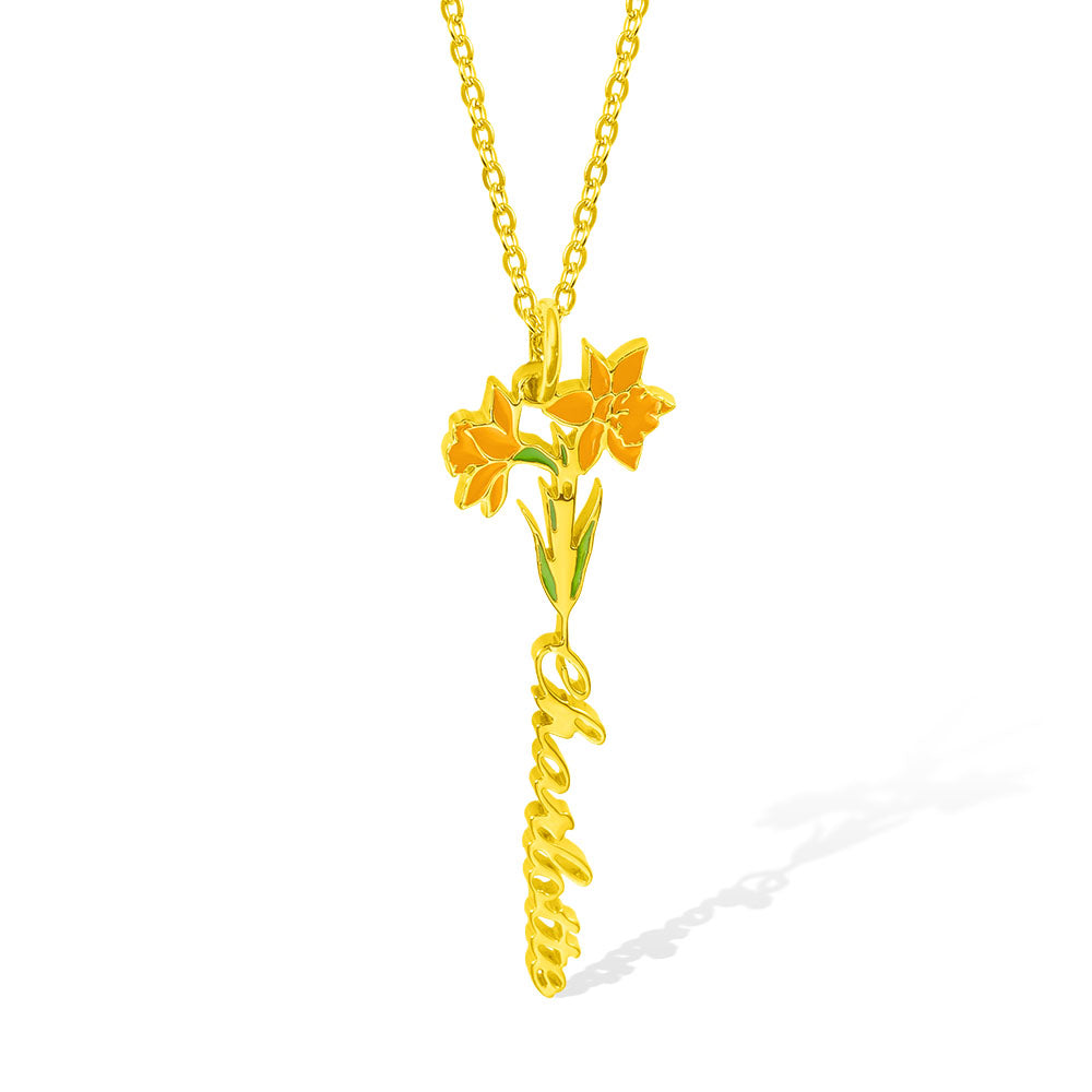 Personalized Birth Flower Name Necklace Jewelry Treasures