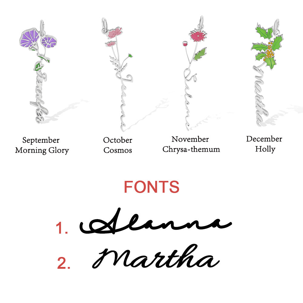 Personalized Birth Flower Name Necklace Jewelry Treasures