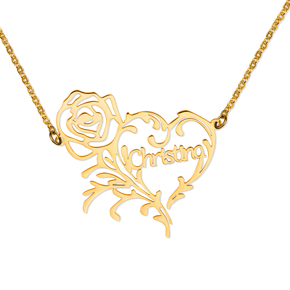 Personalized Rose Heart Necklace Stainless Steel Jewelry Treasures