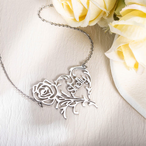 Personalized Rose Heart Necklace Stainless Steel Jewelry Treasures