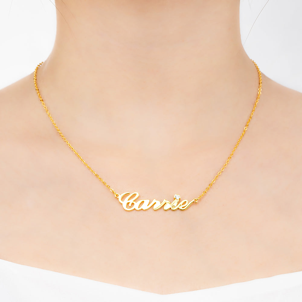 Sterling Silver Carrie Name Necklace With Birthstone Jewelry Treasures