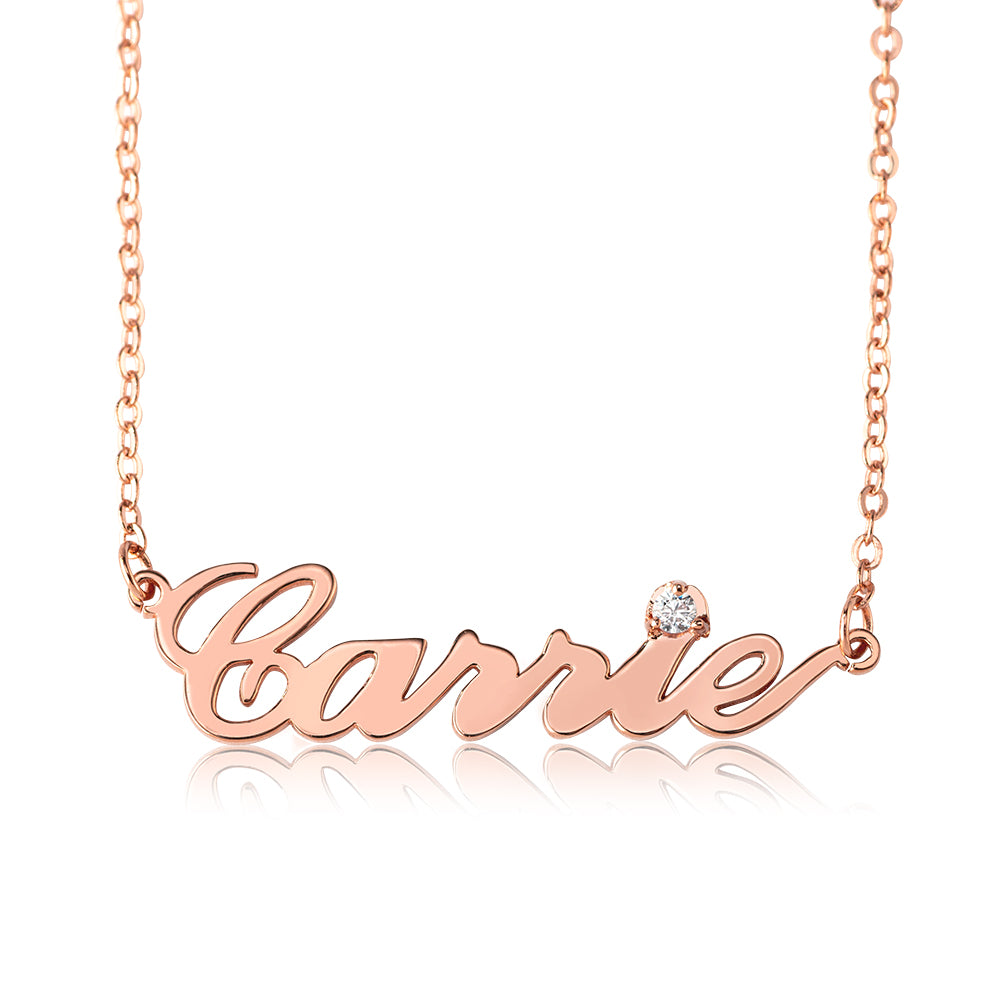 Sterling Silver Carrie Name Necklace With Birthstone Jewelry Treasures