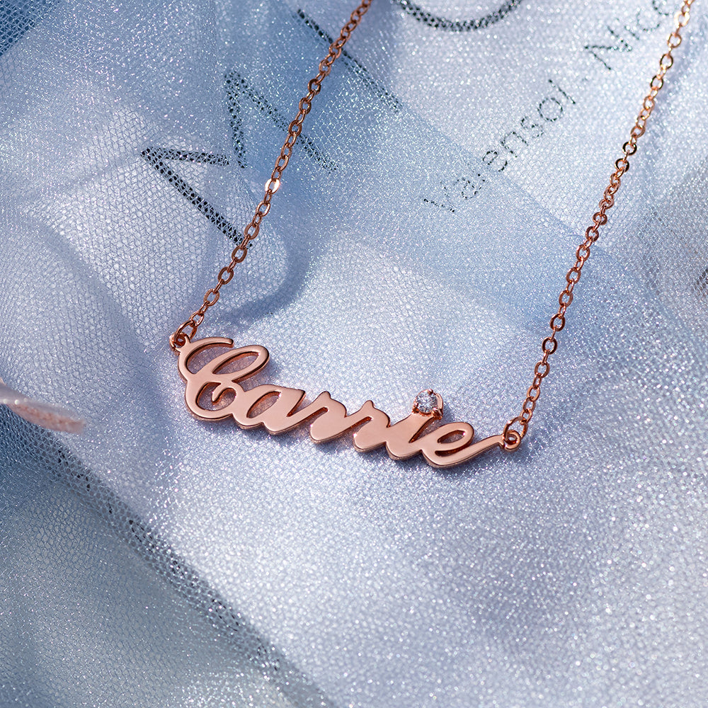 Sterling Silver Carrie Name Necklace With Birthstone Jewelry Treasures