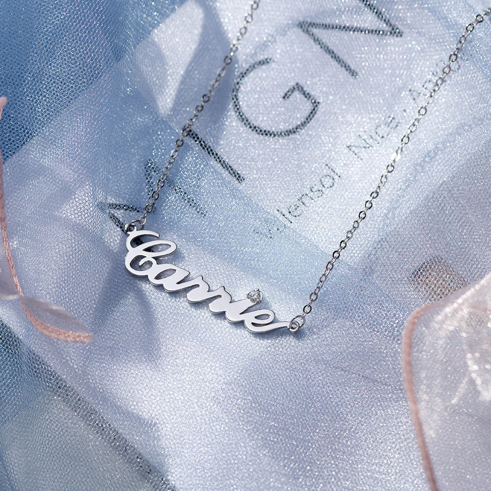 Sterling Silver Carrie Name Necklace With Birthstone Jewelry Treasures