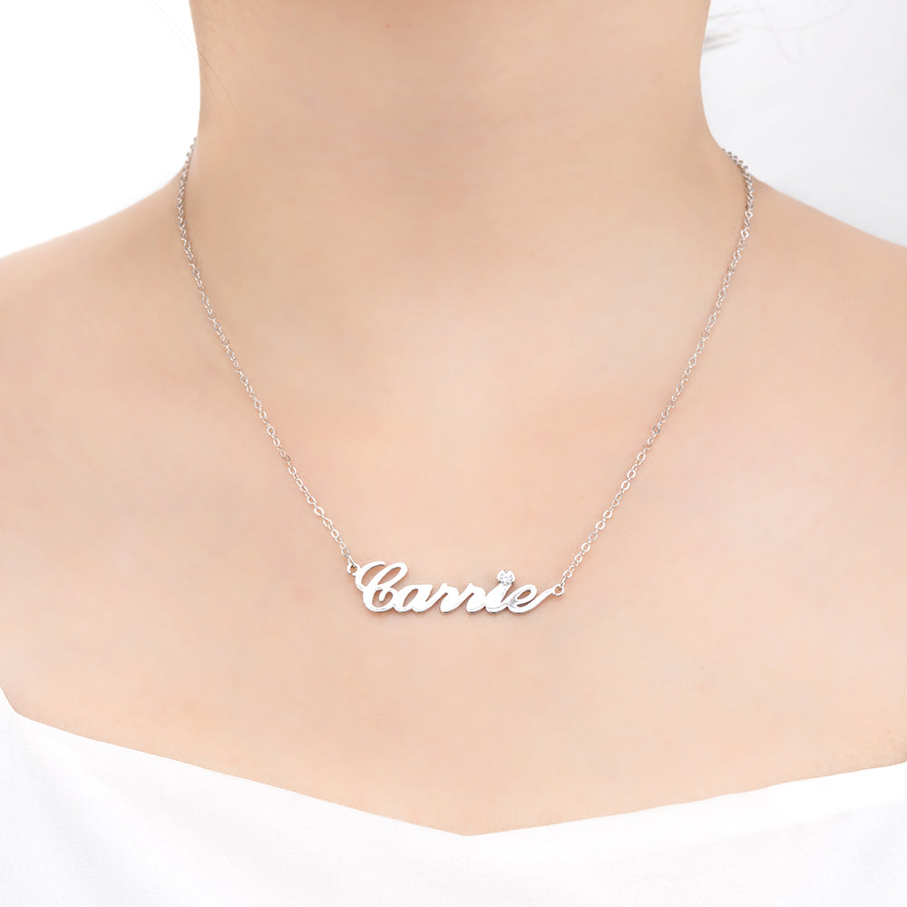 Sterling Silver Carrie Name Necklace With Birthstone Jewelry Treasures