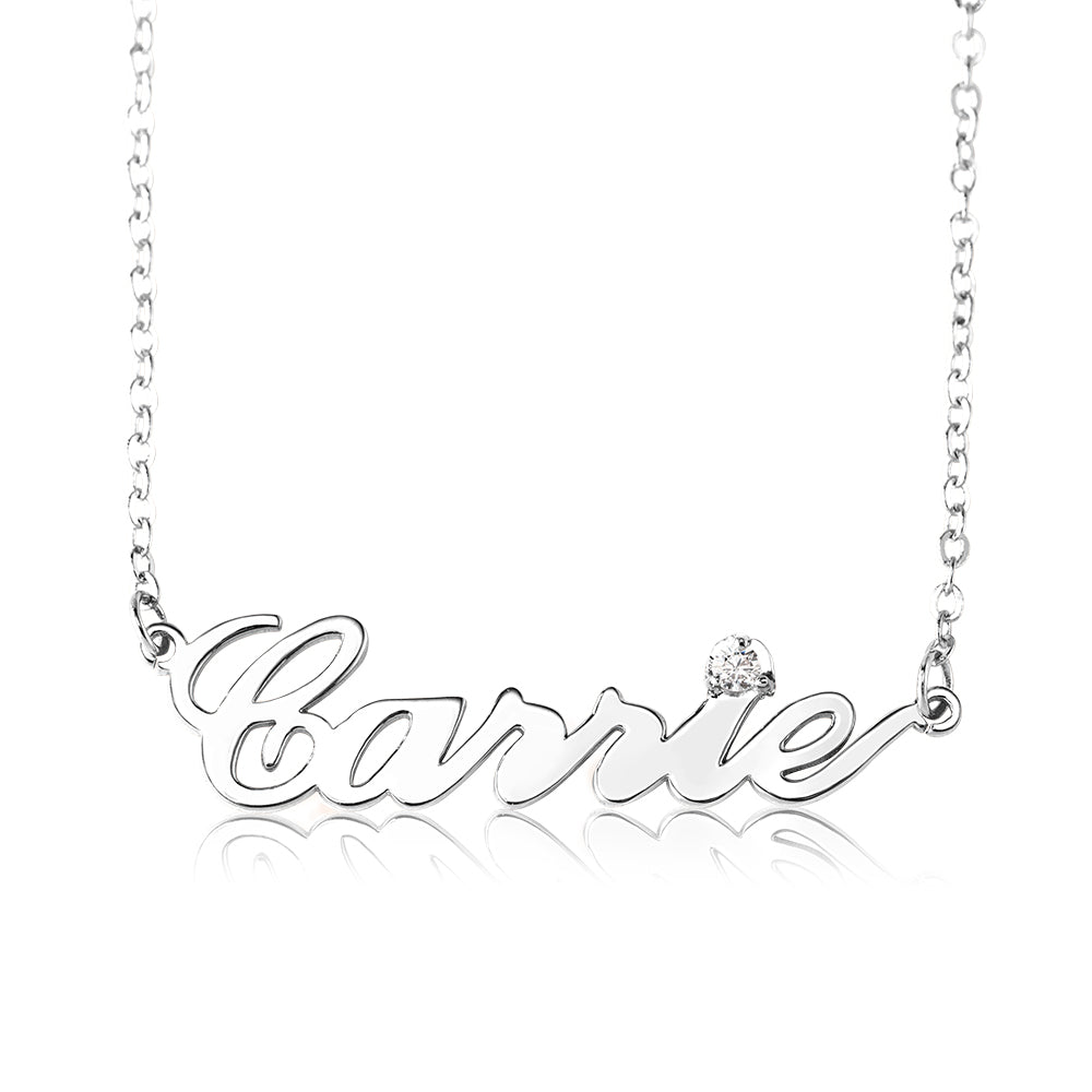 Sterling Silver Carrie Name Necklace With Birthstone Jewelry Treasures