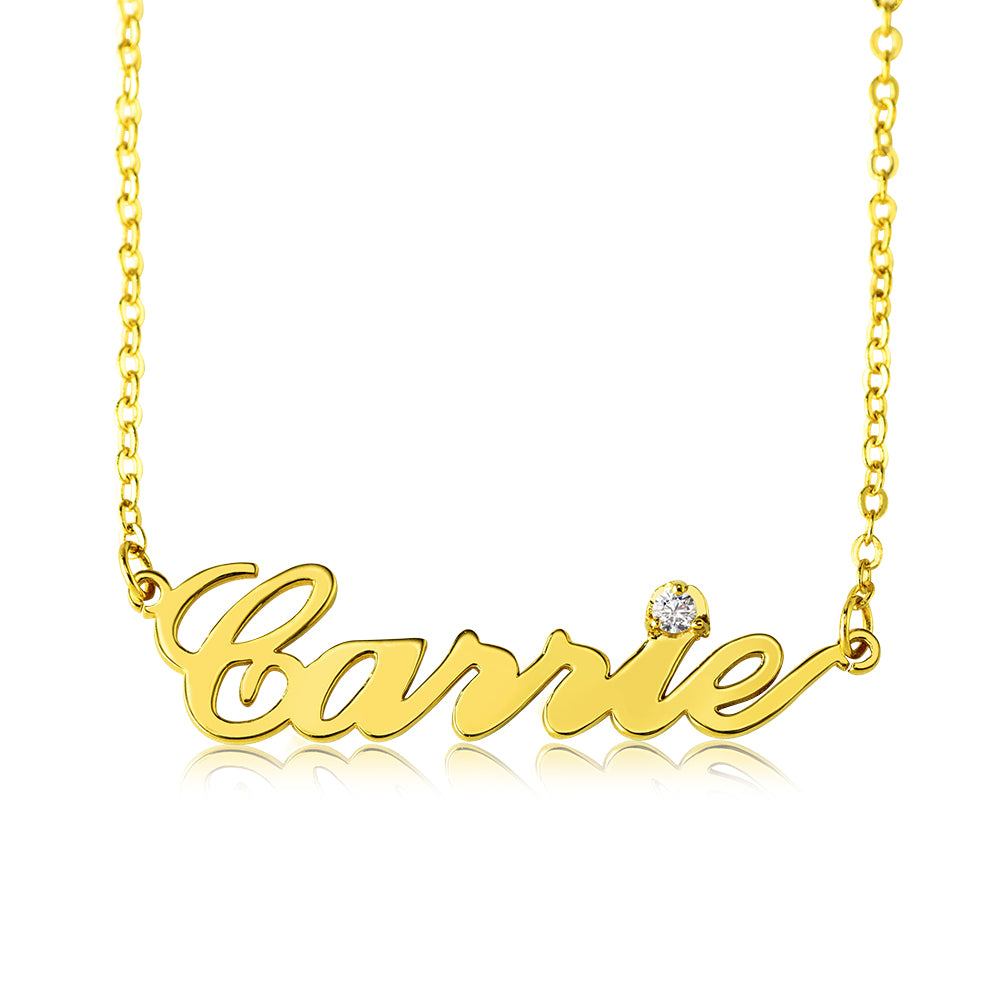 Sterling Silver Carrie Name Necklace With Birthstone Jewelry Treasures