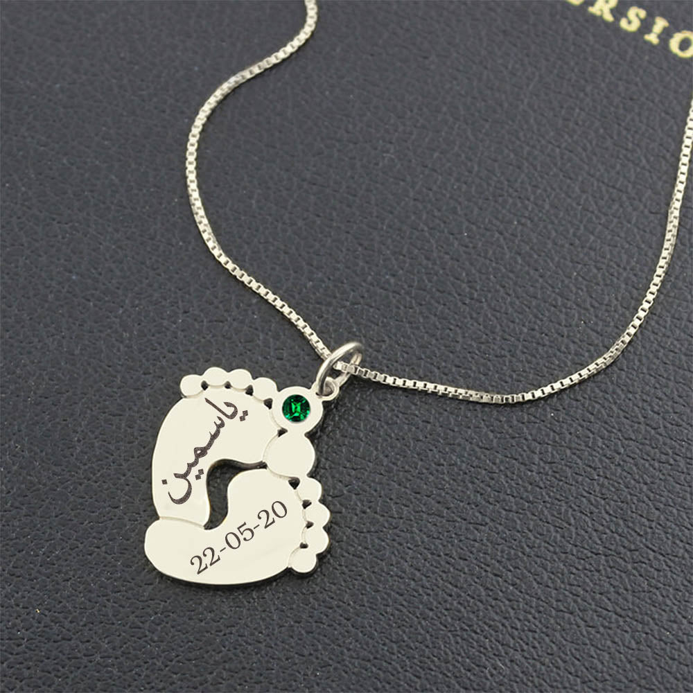 Personalized Arabic Baby Feet Birthstone Necklace Jewelry Treasures