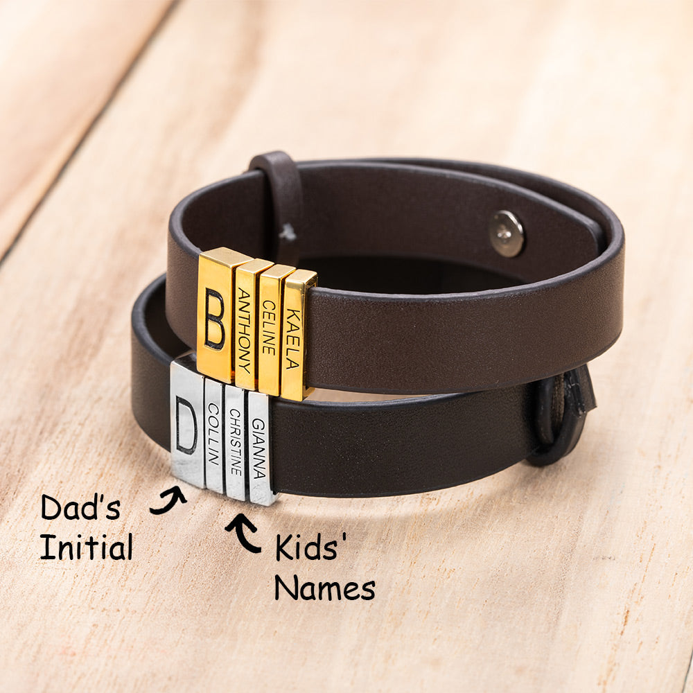 Personalized Name Leather Bracelet for Dad Unique Custom Bracelet