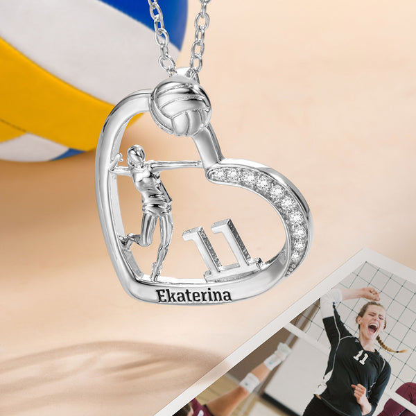 Personalized Volleyball Girls Heart Necklace Style 1 Jewelry Treasures