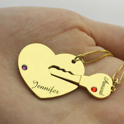 Key to My Heart Couple Necklaces Set of 2 Names Pendant Jewelry Treasures