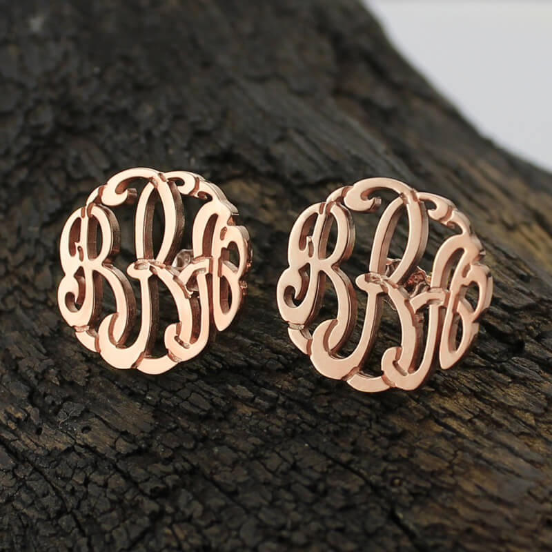 Personalized Silver Hand-painted Monogram Stud Earrings