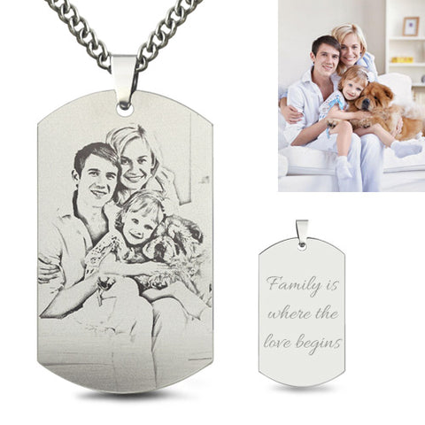 Titanium Steel Engraved Family Photo Necklace for Fathers Jewelry Treasures