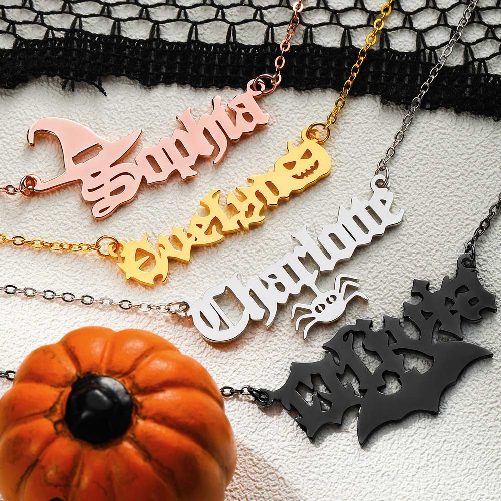 Personalized Halloween Gothic Name Necklace Sterling Silver 925 Jewelry Treasures