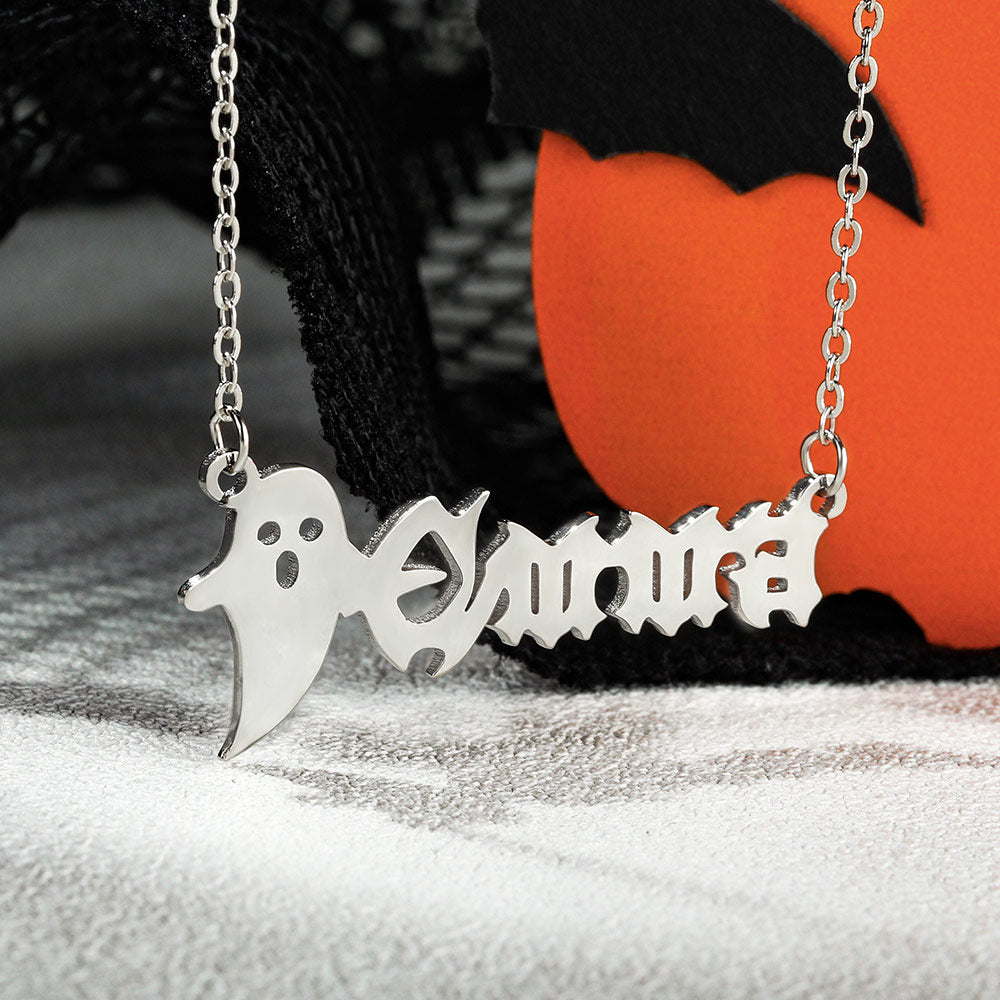 Personalized Halloween Gothic Name Necklace Sterling Silver 925 Jewelry Treasures