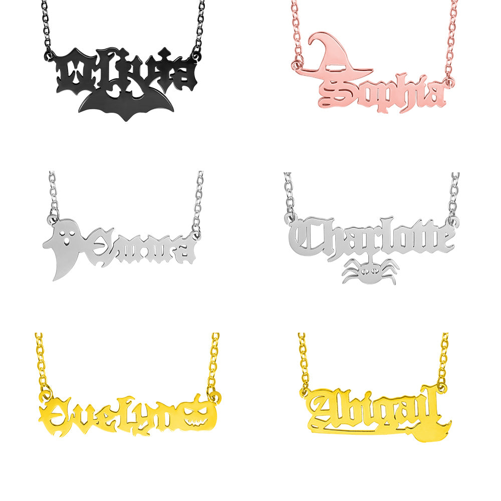 Personalized Halloween Gothic Name Necklace Sterling Silver 925 Jewelry Treasures