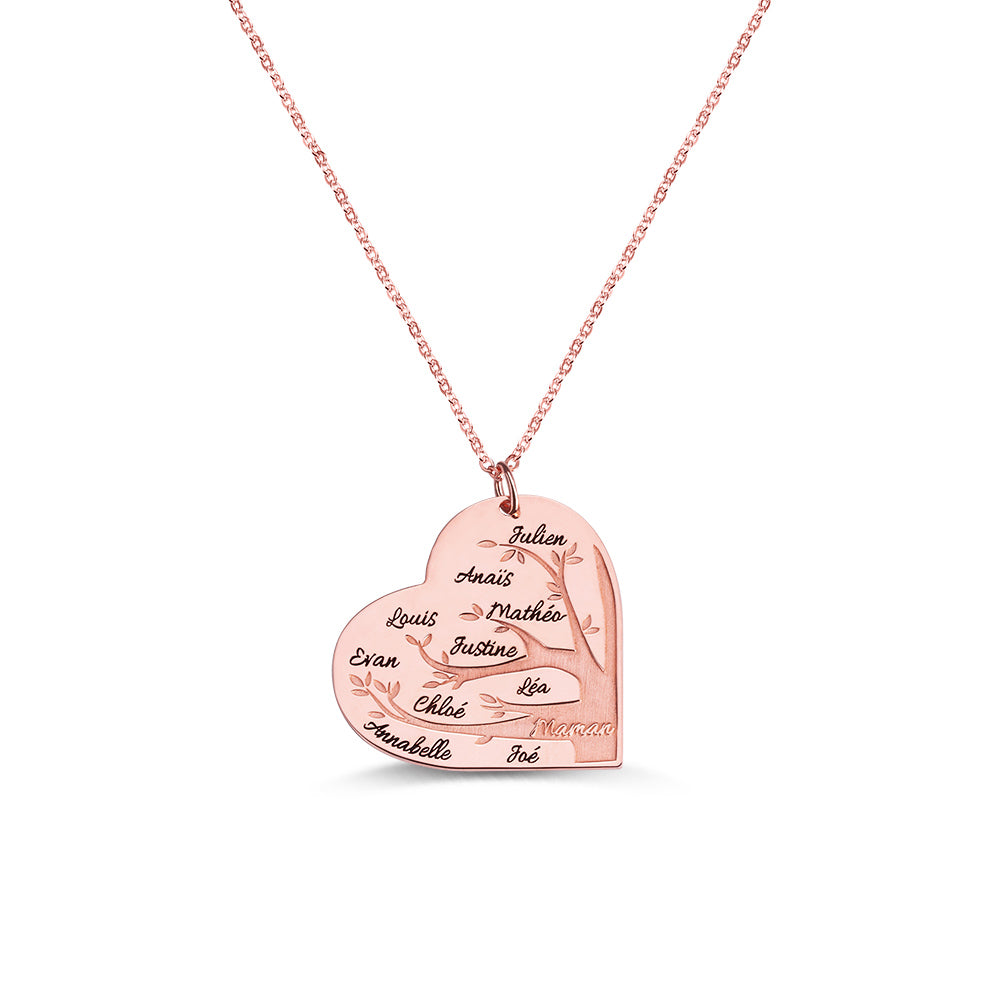 Personalized 1-12 Names Heart Family Tree Necklace Sterling Silver Jewelry Treasures