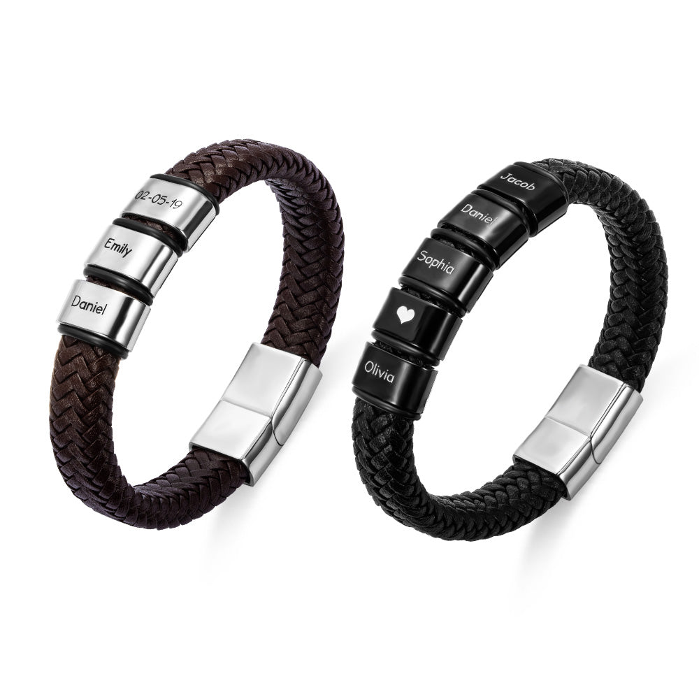 Customizable Beaded Bracelet Weave Artificial Leather Bracelet for Men