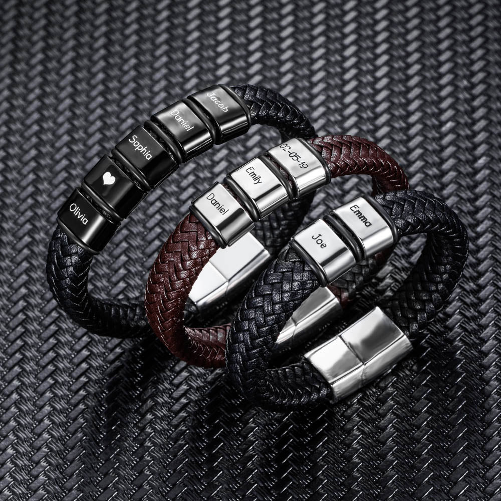 Customizable Beaded Bracelet Weave Artificial Leather Bracelet for Men