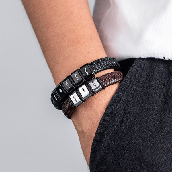 Customizable Beaded Bracelet Weave Artificial Leather Bracelet for Men