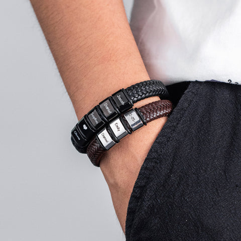 Customizable Beaded Bracelet Weave Artificial Leather Bracelet for Men