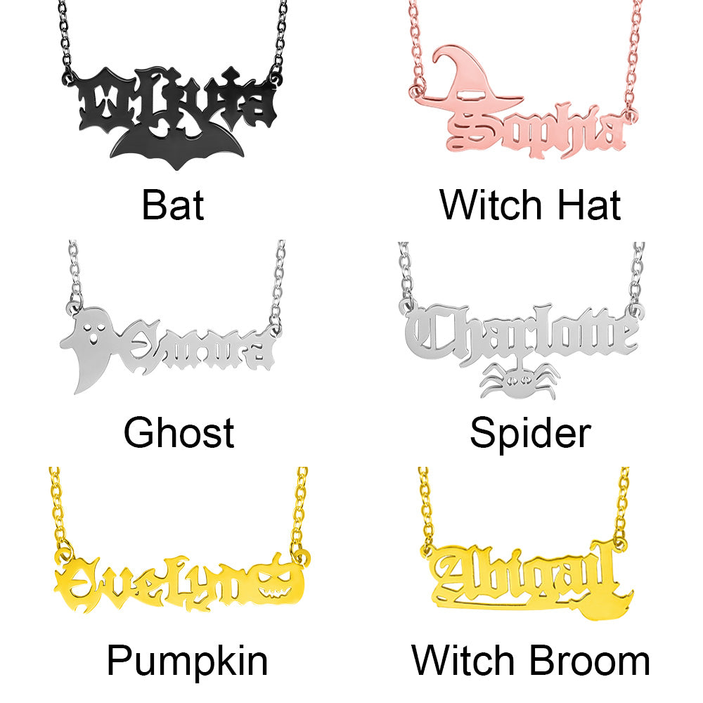 Personalized Halloween Gothic Name Necklace Stainless Steel Jewelry Treasures