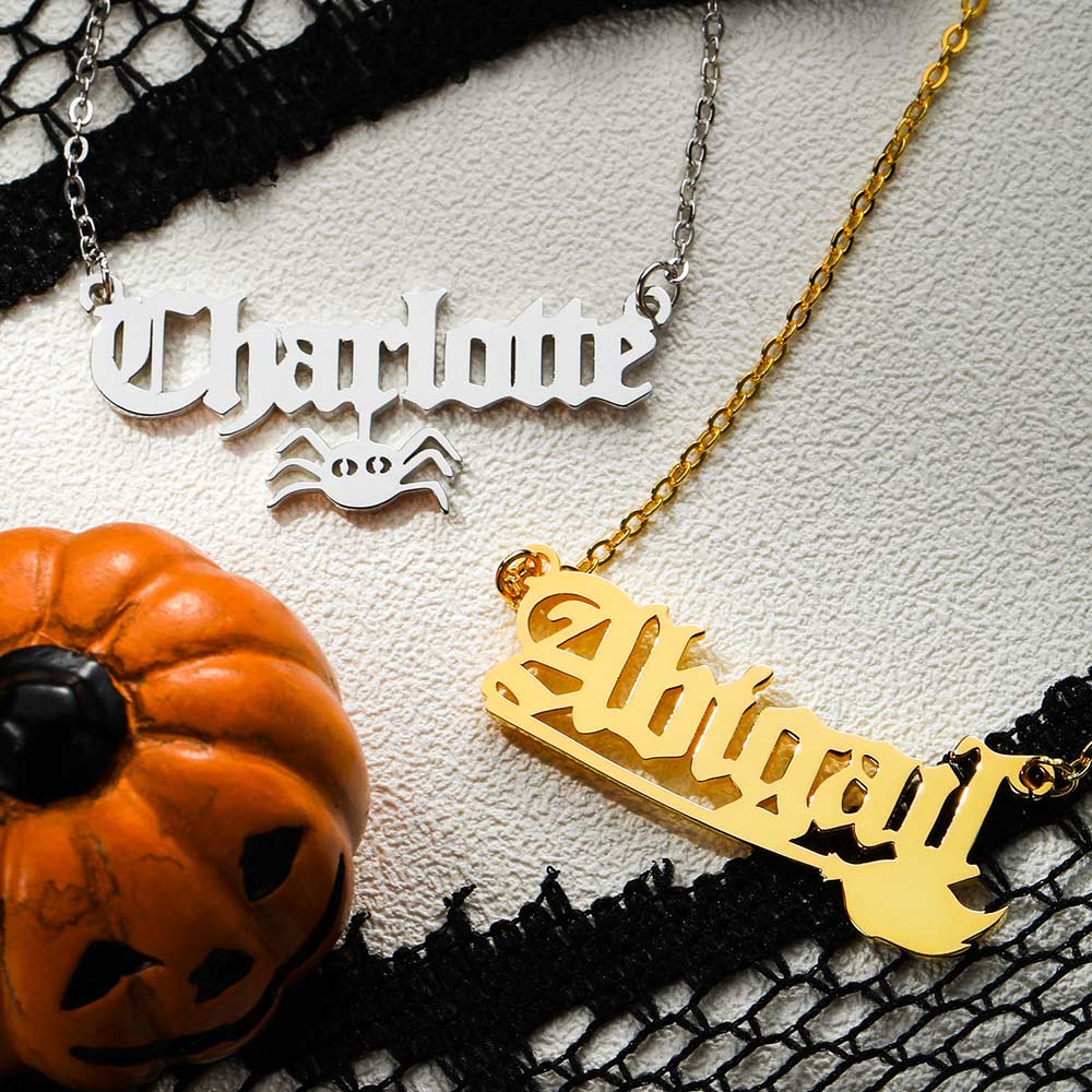 Personalized Halloween Gothic Name Necklace Stainless Steel Jewelry Treasures